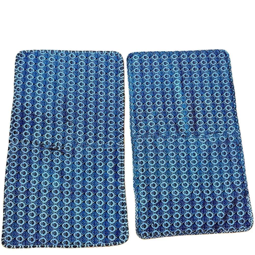 2 Patchwork Quilted King Size Pillow‎ Shams Cobalt Blue Paisley Cottagecore Set